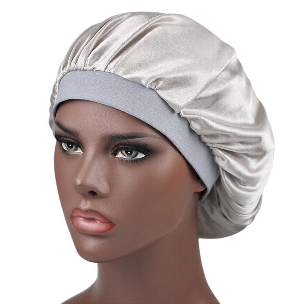 Hair Wraps for Sleeping - Bonnet Cap Long Hair Care Hat Woman Silk Satin Protection Night Head Turban Wrap Silver Hair Care - Tophatter Daily Deals