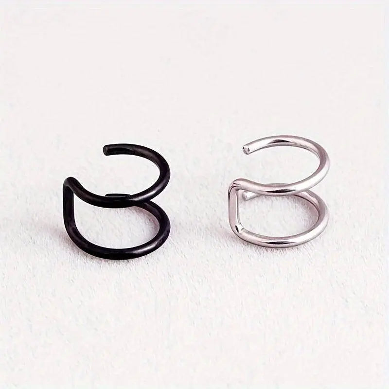 Simple U-shaped Lip Ring Ear Clip Multipurpose Jewelry For Women 1 Pc Y2K Black+Silvery - Tophatter Daily Deals