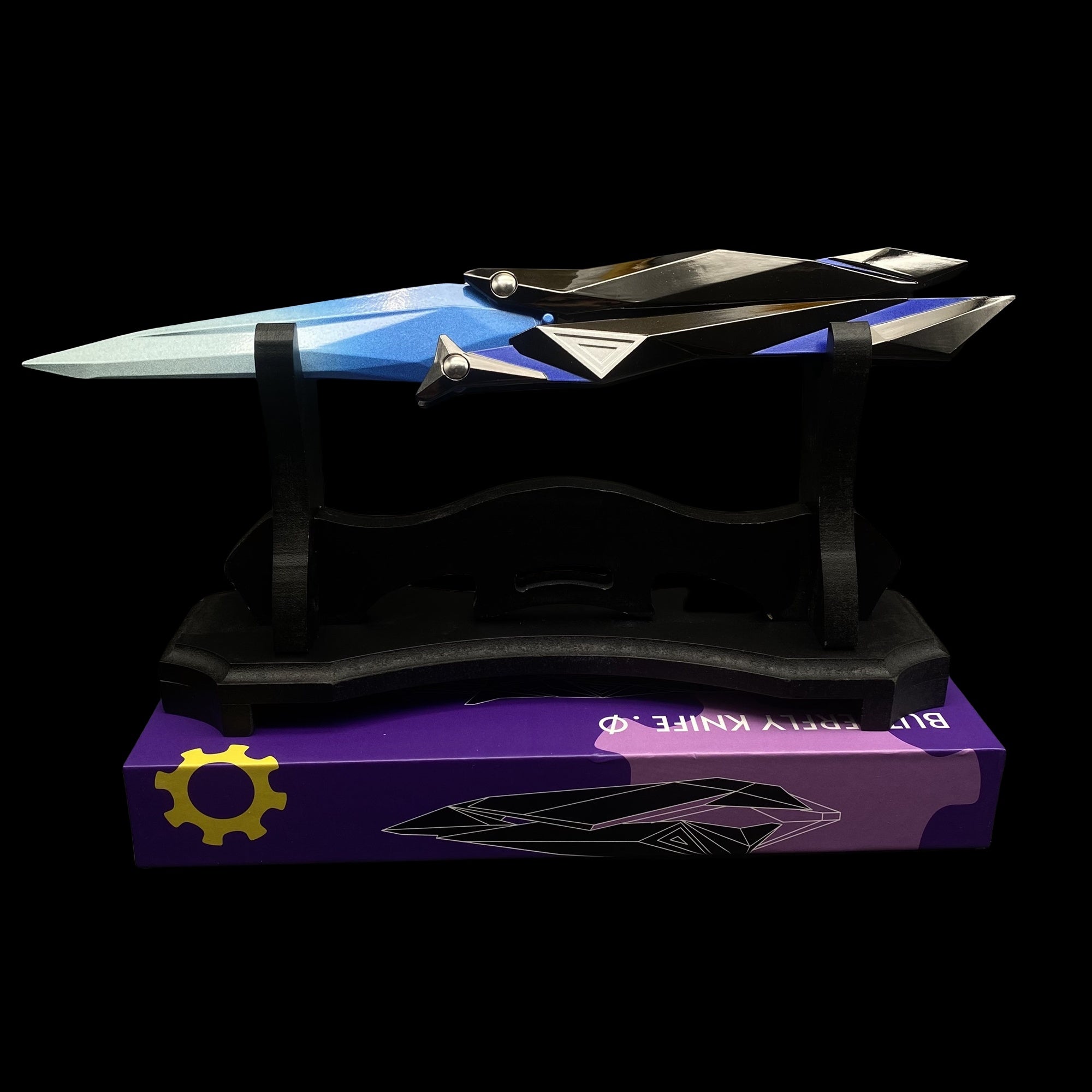 New Version High-Quality Singularity 2.0 Butterfly Knife IRL Game Balisong Blue & Stand - Tophatter Daily Deals