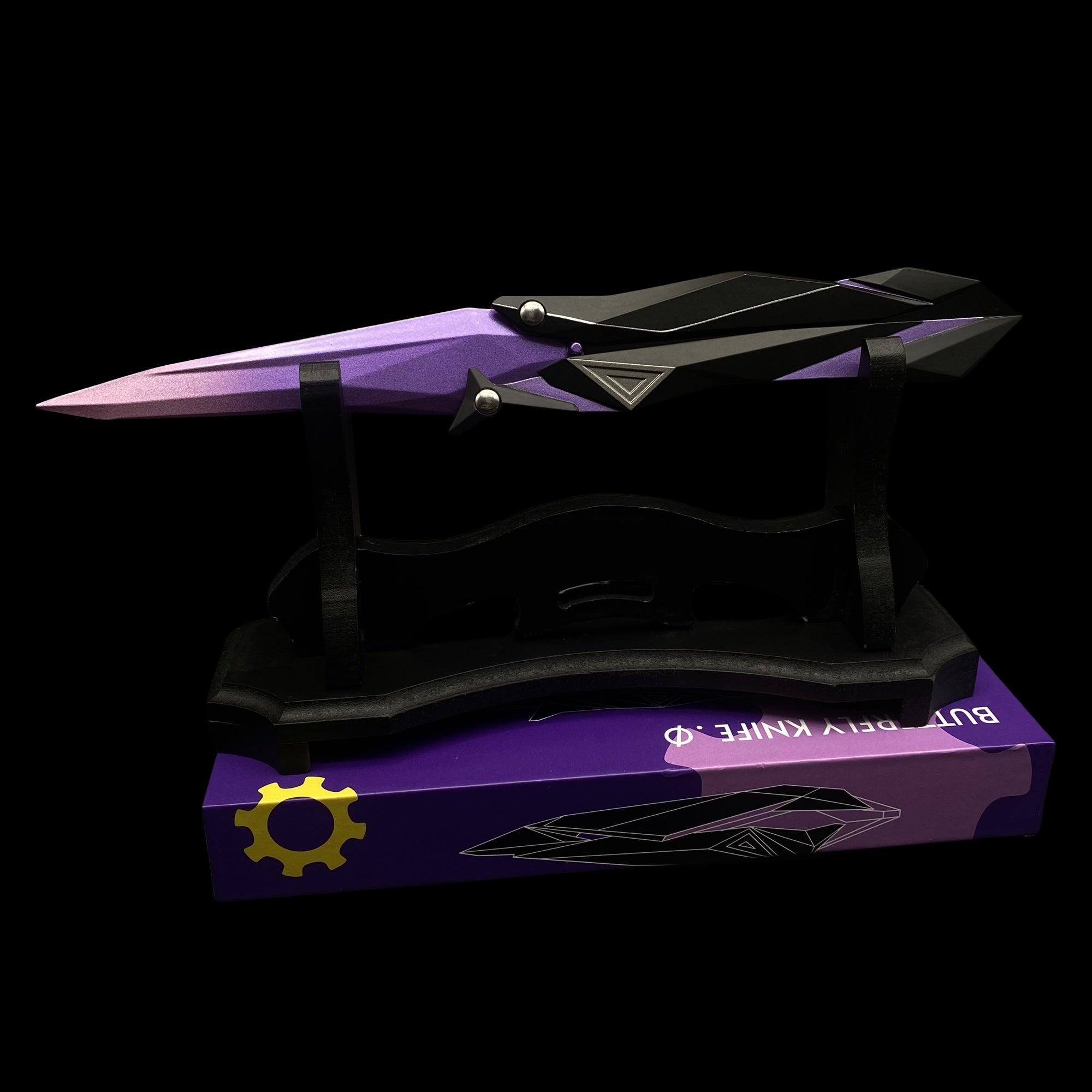 New Version High-Quality Singularity 2.0 Butterfly Knife IRL Game Balisong Purple & Stand - Tophatter Daily Deals