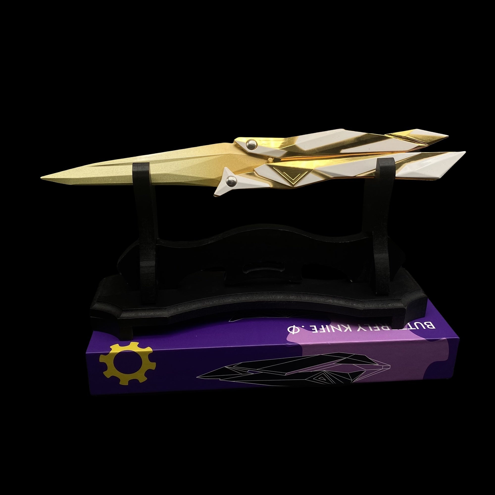 New Version High-Quality Singularity 2.0 Butterfly Knife IRL Game Balisong White & Stand - Tophatter Daily Deals