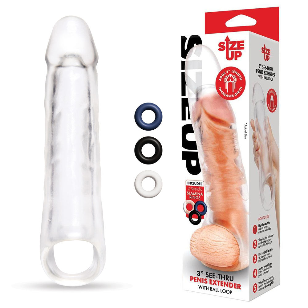 Size Up 3 Inch See Thru Penis Extender with Ball Loop > Sex Toys For Men > Penis Sleeves - Tophatter Daily Deals