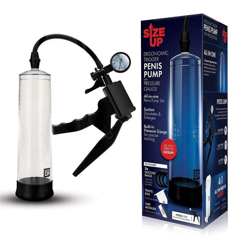Size Up Ergonomic Trigger Penis Pump With Pressure Gauge - 8 Inch > Pumps > Penis Pumps - Tophatter Daily Deals
