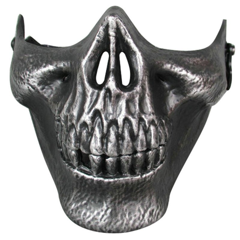 Half Face Wargame Mask Metallic Skeleton Mask Protective Party Festival Face Guard Black Silver Face Mask - Tophatter Daily Deals