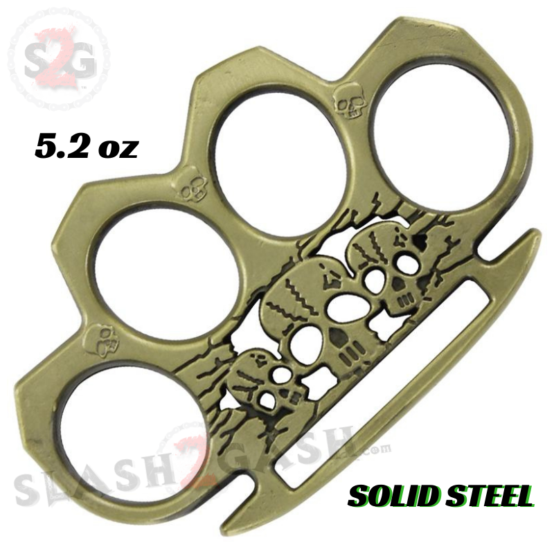 Life or Death Knuckles Triple Skull Paper Weight - Antiqued Brass Belt Buckle - Tophatter Daily Deals