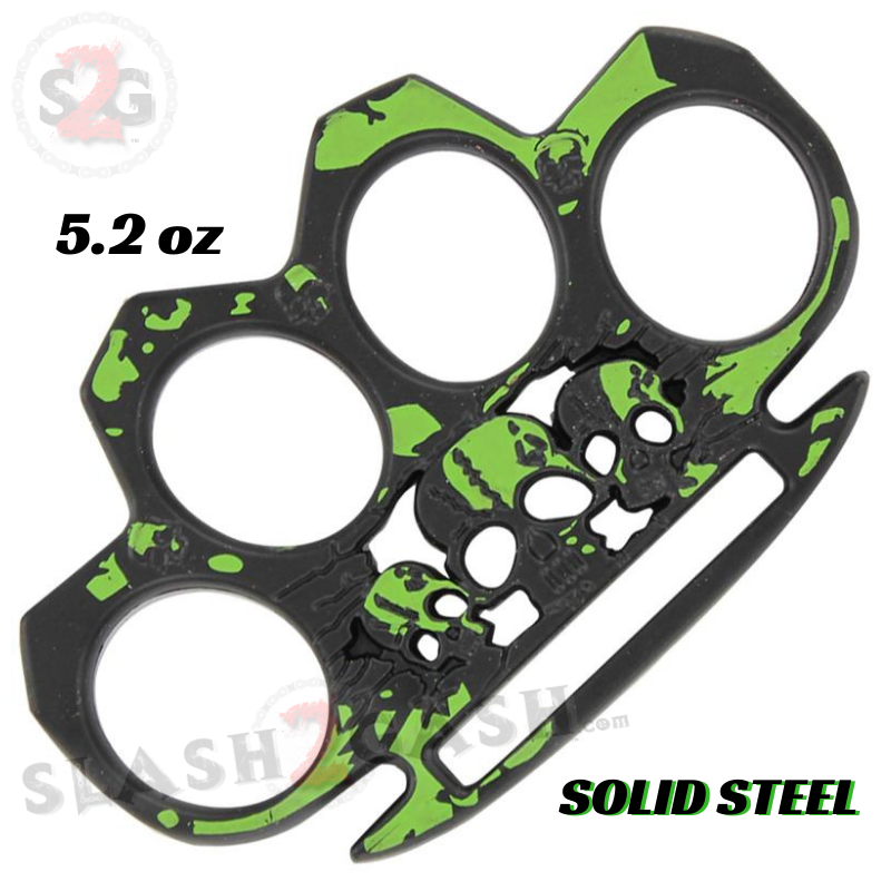 Life or Death Knuckles Triple Skull Paper Weight - Radioactive Splatter Belt Buckle - Tophatter Daily Deals