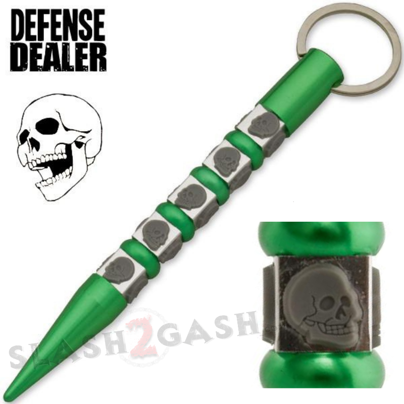 Skull Kubotan Self Defense Stick Keychain Ninja Weapon - Asst. colors Green w Grey Skulls SD-KeyChain - Tophatter Daily Deals