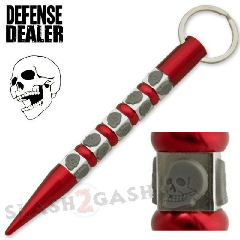 Skull Kubotan Self Defense Stick Keychain Ninja Weapon - Asst. colors Red w Grey Skulls SD-KeyChain - Tophatter Daily Deals