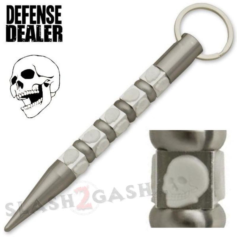 Skull Kubotan Self Defense Stick Keychain Ninja Weapon - Asst. colors Silver w White Skulls SD-KeyChain - Tophatter Daily Deals
