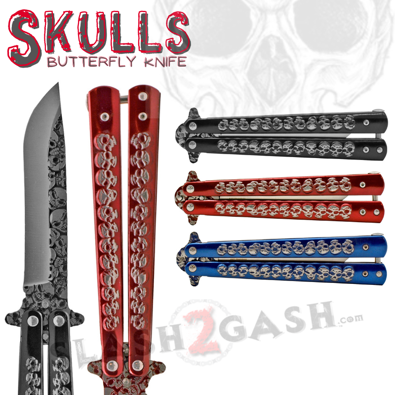 Skulls Butterfly Knife Steel Balisong (Riveted) - Assort. Colors Knife-Balisong - Tophatter Daily Deals