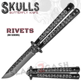 Skulls Butterfly Knife Steel Balisong (Riveted) - Assort. Colors Black - Sharp-ish Knife-Balisong - Tophatter Daily Deals