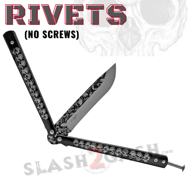 Skulls Butterfly Knife Steel Balisong (Riveted) - Assort. Colors Knife-Balisong - Tophatter Daily Deals