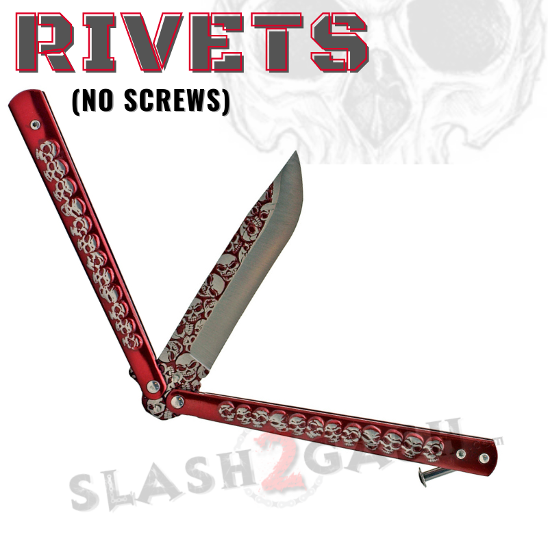 Skulls Butterfly Knife Steel Balisong (Riveted) - Assort. Colors Knife-Balisong - Tophatter Daily Deals