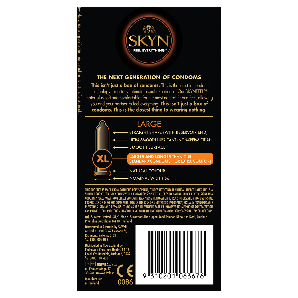 Skyn Large – Extra Comfort Polyisoprene Condoms 56mm 10 Pack > Essentials > Condoms - Tophatter Daily Deals