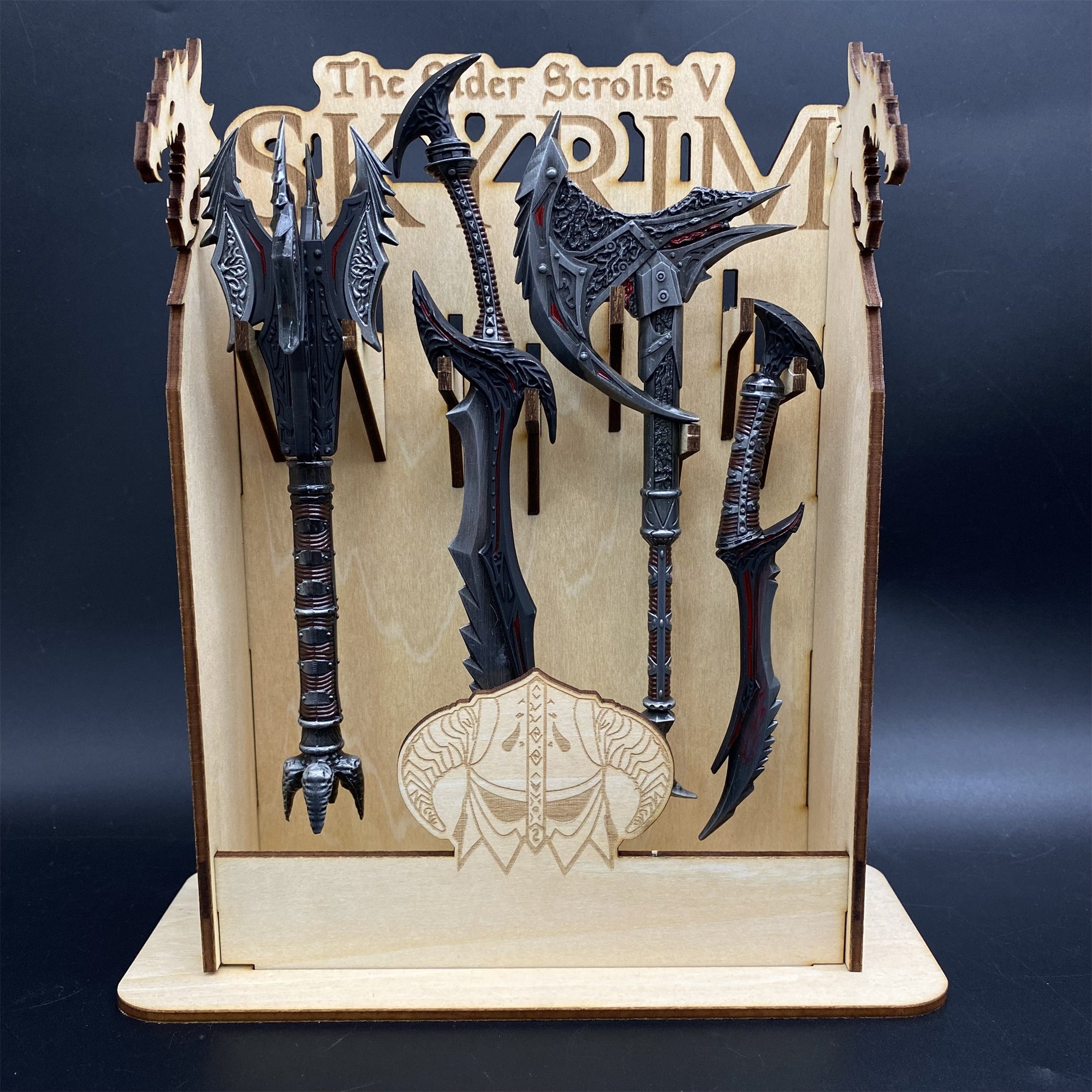 Skyrim One-Hand Daedric Weapons With 3D Wooden Stand - Tophatter Daily Deals