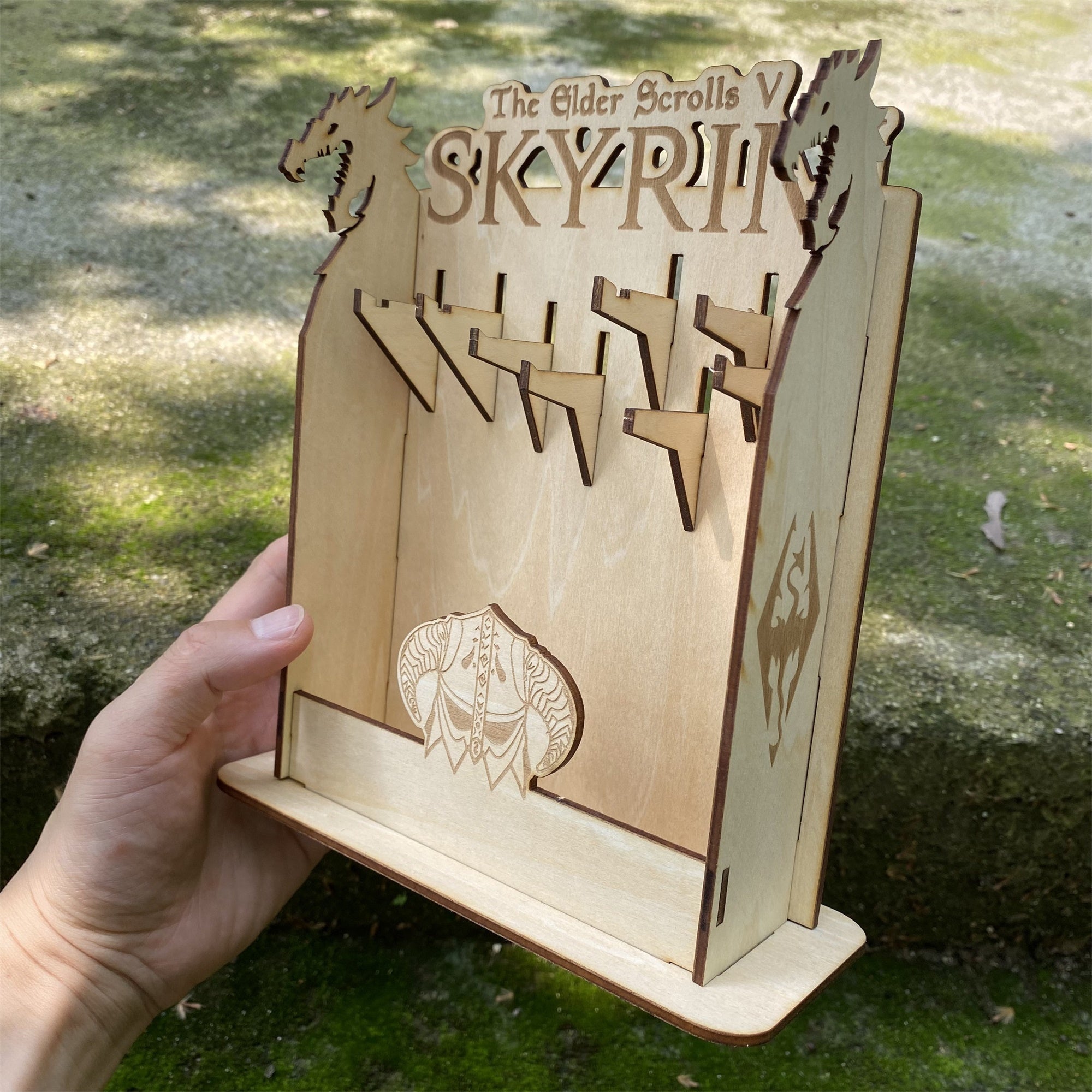 Skyrim One-Hand Daedric Weapons With 3D Wooden Stand - Tophatter Daily Deals