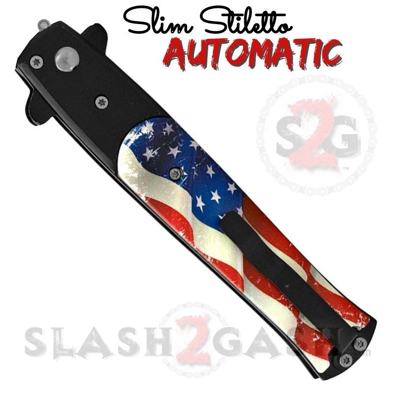 Slim Stiletto Auto Knife Italian Style Switchblade 9" - USA Flag Knife-Auto - Tophatter Daily Deals
