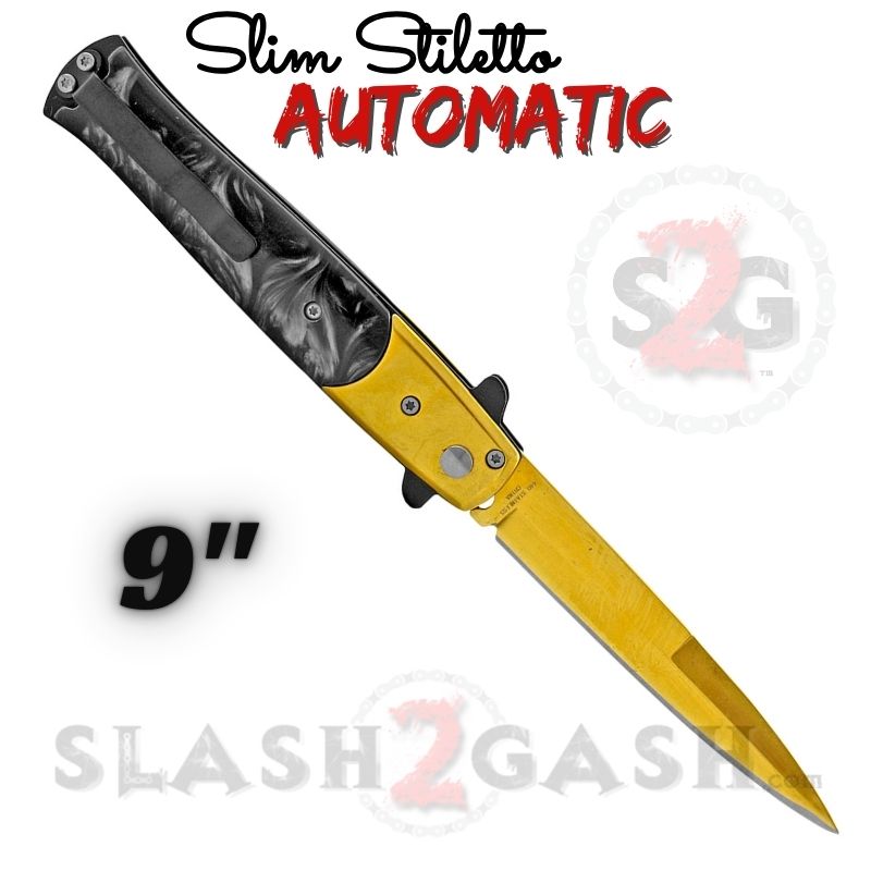 Slim Stiletto Automatic Knife Italian Switchblade 9" - Asst. colors Knife-Auto - Tophatter Daily Deals