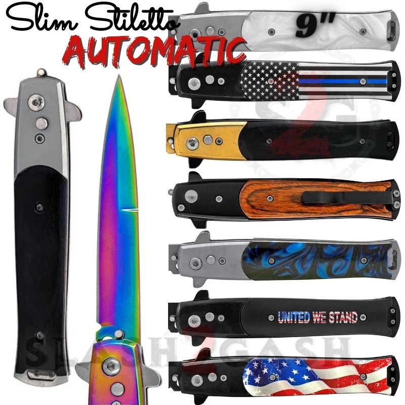 Slim Stiletto Automatic Knife Italian Switchblade 9" - Asst. colors Knife-Auto - Tophatter Daily Deals