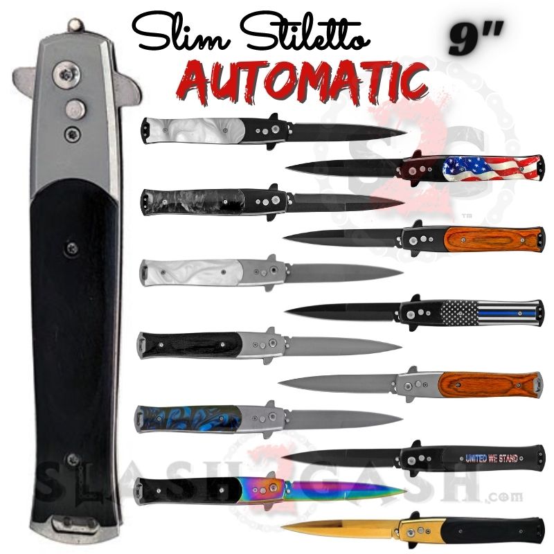 Slim Stiletto Automatic Knife Italian Switchblade 9" - Asst. colors Knife-Auto - Tophatter Daily Deals