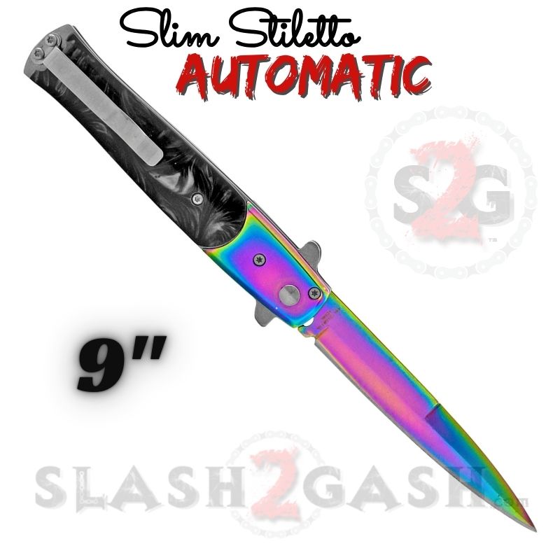 Slim Stiletto Automatic Knife Italian Switchblade 9" - Asst. colors Knife-Auto - Tophatter Daily Deals
