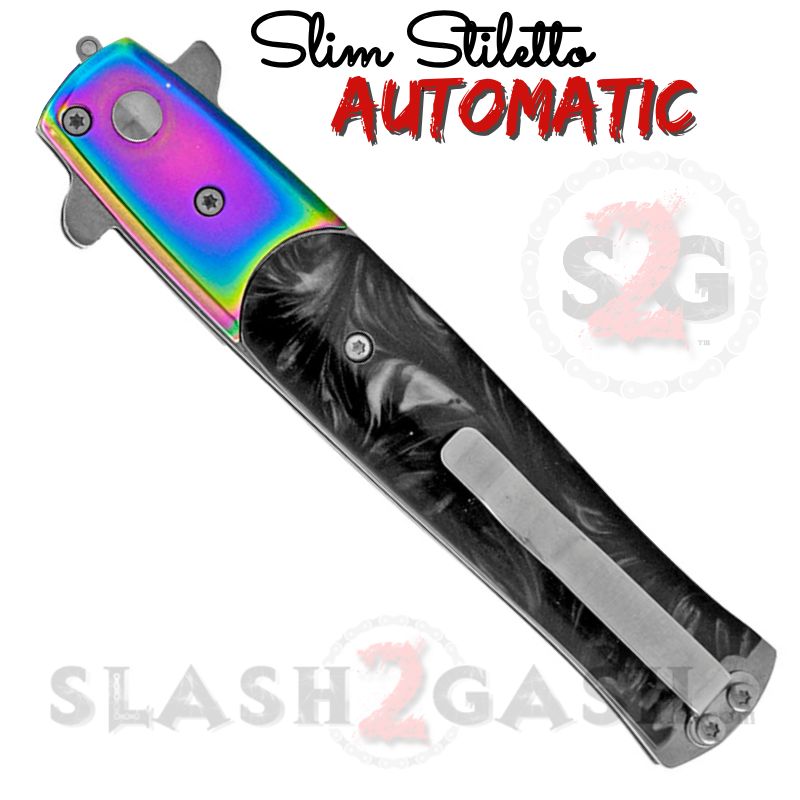 Slim Stiletto Automatic Knife Italian Switchblade 9" - Asst. colors Knife-Auto - Tophatter Daily Deals