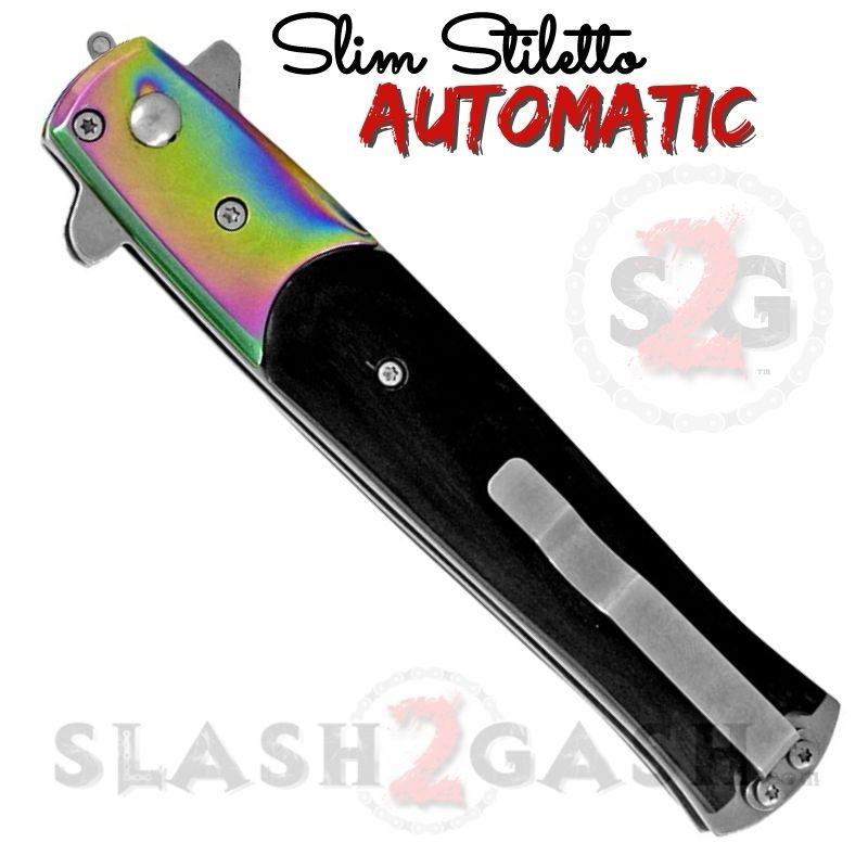 Slim Stiletto Auto Knife Italian Style Switchblade 9" - Rainbow Knife-Auto - Tophatter Daily Deals