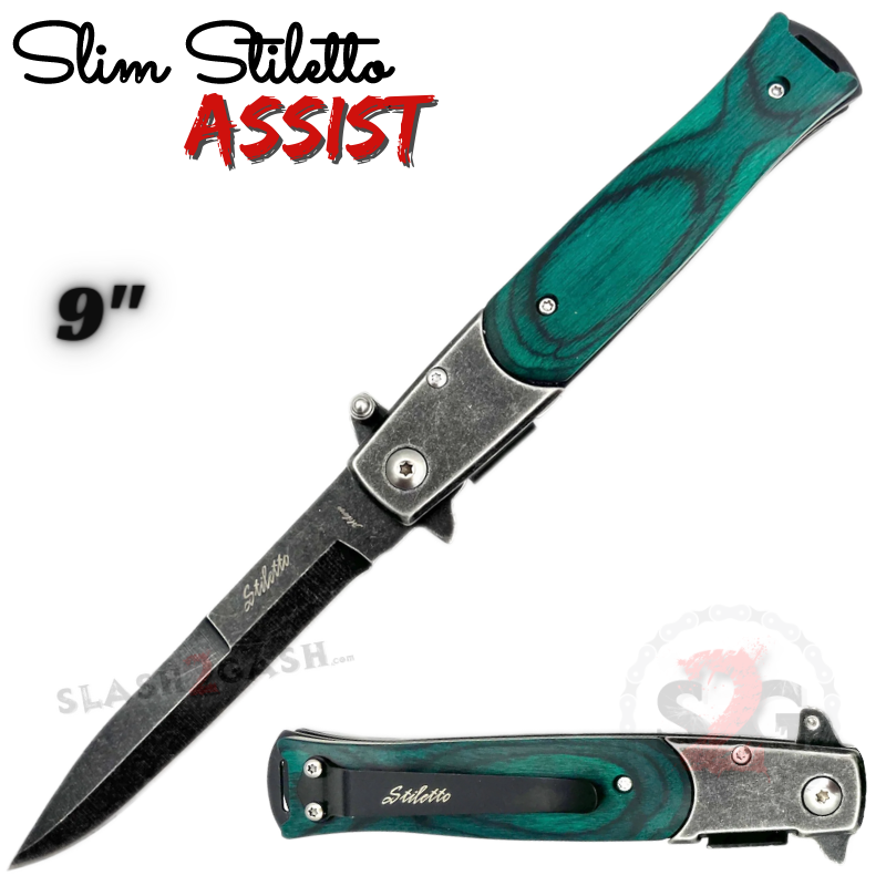 Slim Stiletto Spring Assisted Knife Italian Style Milano 9