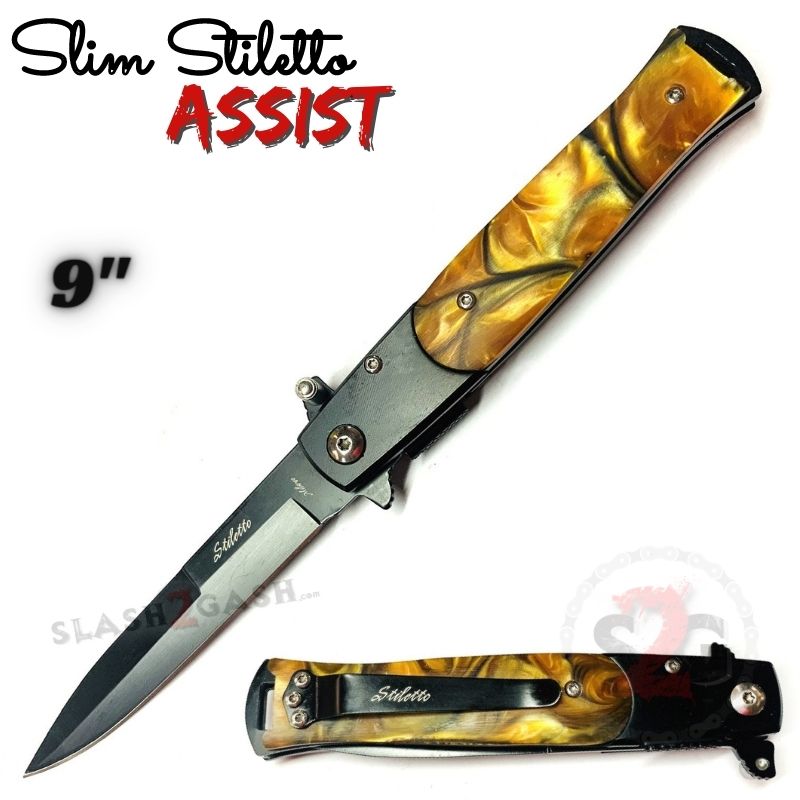 Slim Stiletto Assist Knife Italian Style Milano 9