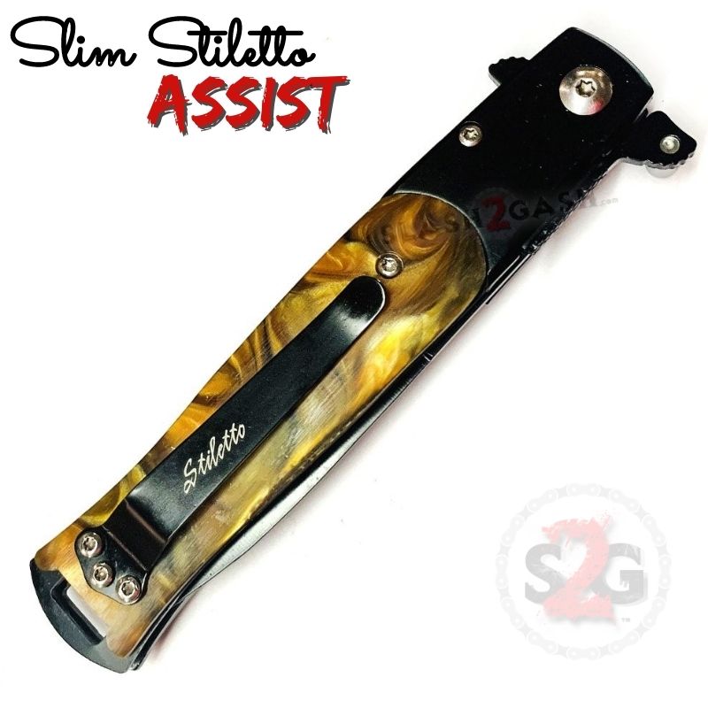 Slim Stiletto Assist Knife Italian Style Milano 9