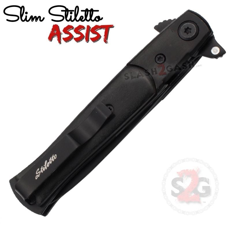 Slim Stiletto Assist Knife Italian Style Milano 9" - Black w/ Black Wood Knife-Assist - Tophatter Daily Deals
