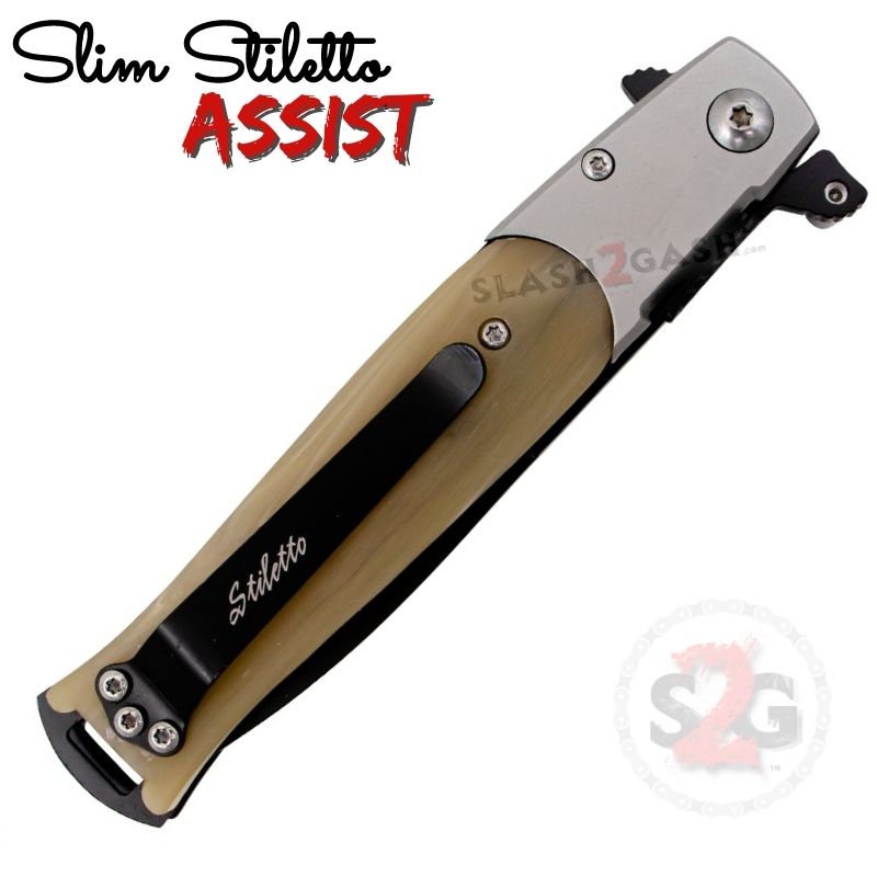 Slim Stiletto Spring Assisted Knife Italian Style Milano 9