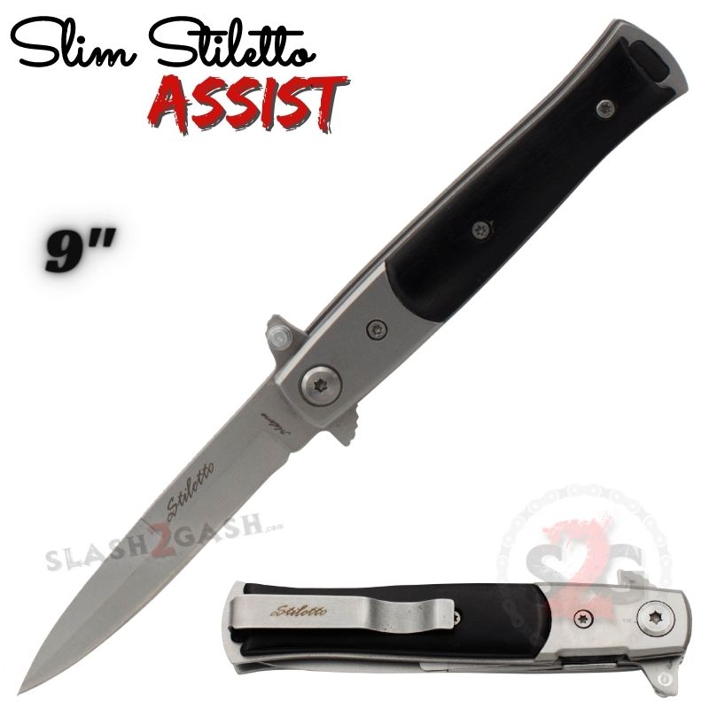 Slim Stiletto Spring Assisted Knife Italian Style Milano 9