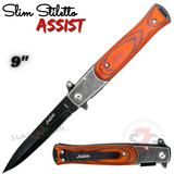 Slim Stiletto Assist Knife Italian Style Milano 9" - Stonewash w/ Rosewood Stonewash w Rosewood Knife-Assist - Tophatter Daily Deals