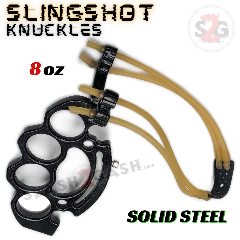 Brass Knuckles Slingshot Collapsible Metal Duster Paperweight - Black Belt Buckle - Tophatter Daily Deals