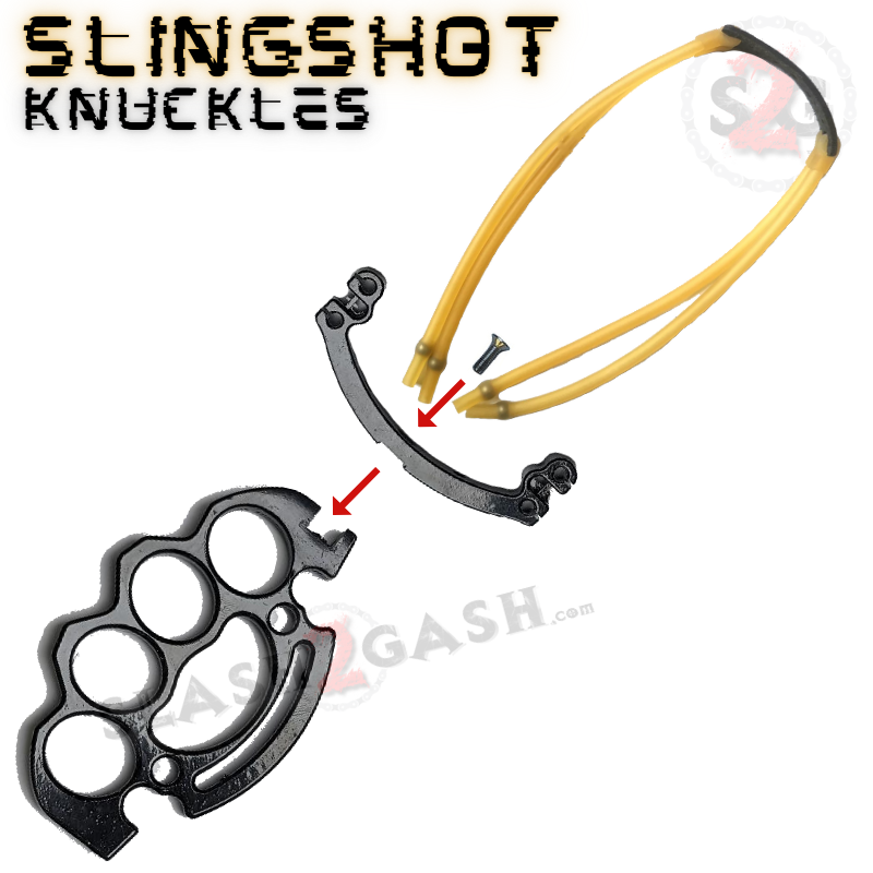 Brass Knuckles Slingshot Collapsible Metal Duster Paperweight - Black Belt Buckle - Tophatter Daily Deals