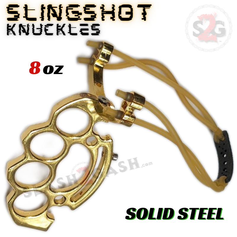 Brass Knuckles Slingshot Collapsible Metal Duster Paperweight - Gold Belt Buckle - Tophatter Daily Deals