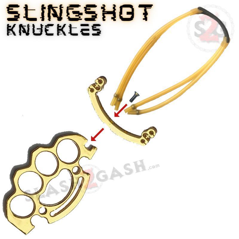 Brass Knuckles Slingshot Collapsible Metal Duster Paperweight - Gold Belt Buckle - Tophatter Daily Deals