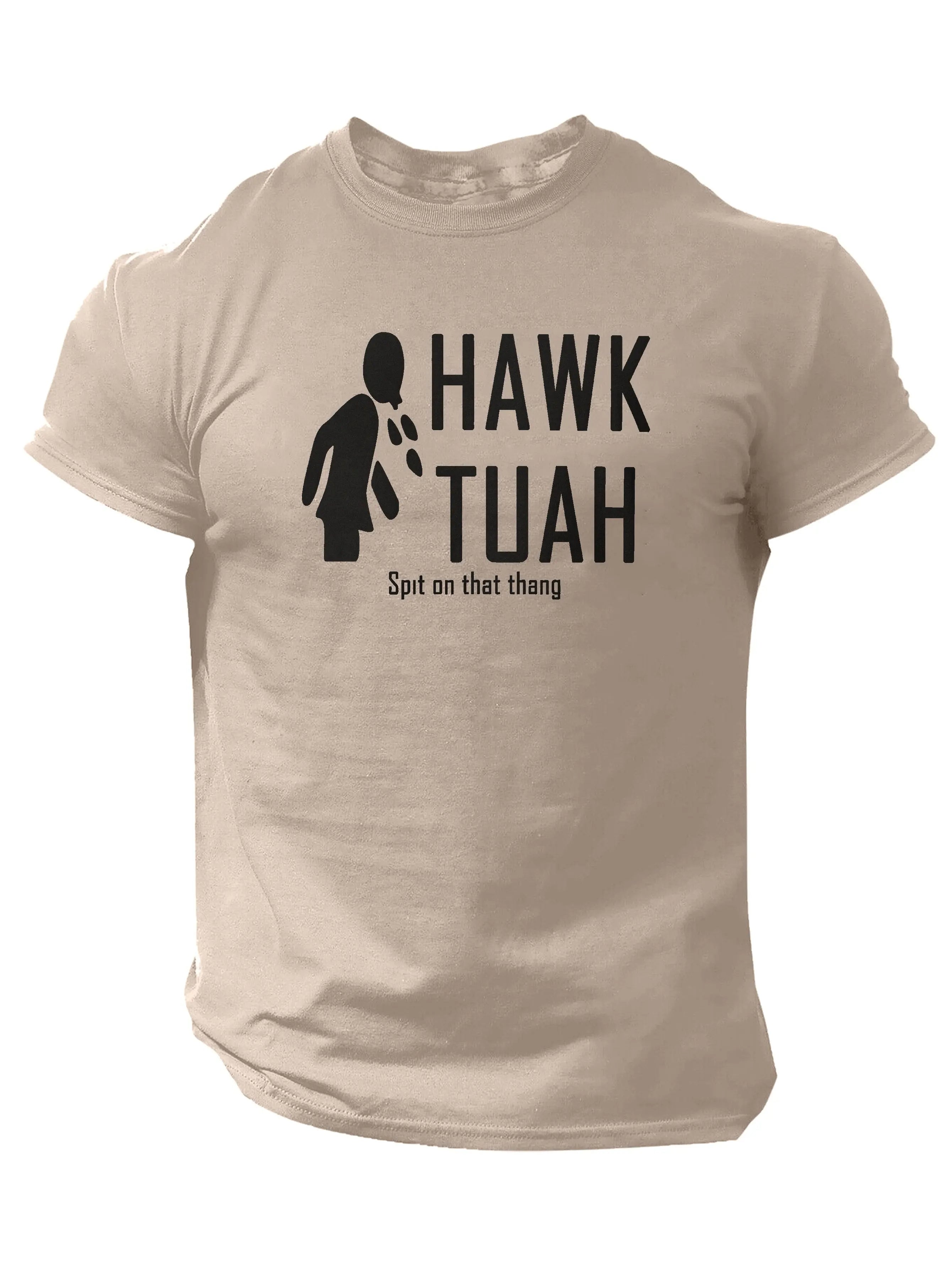 Slogans Hawk Tuah Print Men's Crew Neck Short Sleeve T-shirt, Summer Casual Versatile Top For Outdoor Fitness & Daily - Tophatter Daily Deals