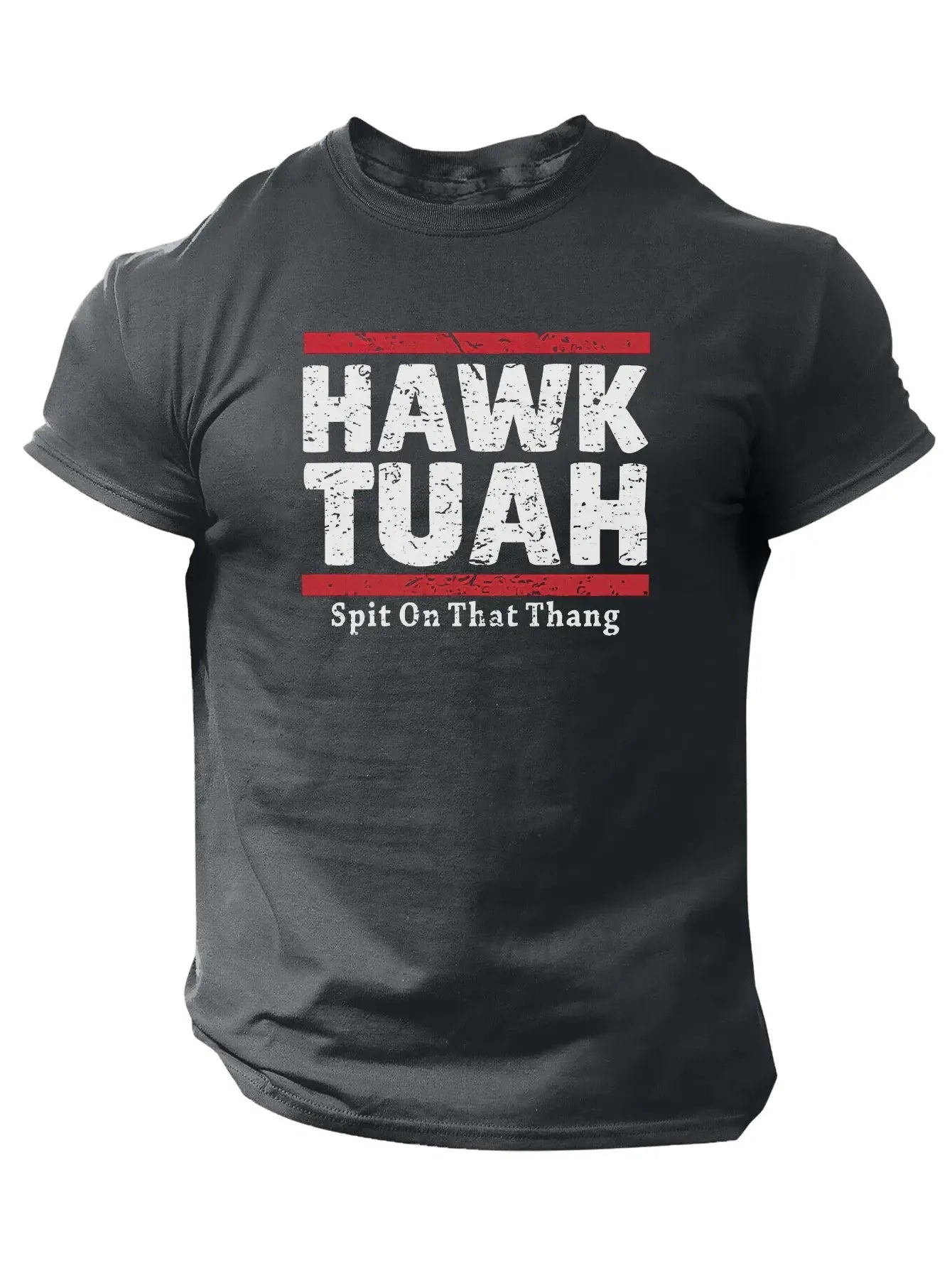 Slogans Hawk Tuah Print Men's Crew Neck Short Sleeve T-shirt, Summer Casual Versatile Top For Outdoor Fitness & Daily - Tophatter Daily Deals