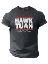 Slogans Hawk Tuah Print Men's Crew Neck Short Sleeve T-shirt, Summer Casual Versatile Top For Outdoor Fitness & Daily - Tophatter Daily Deals
