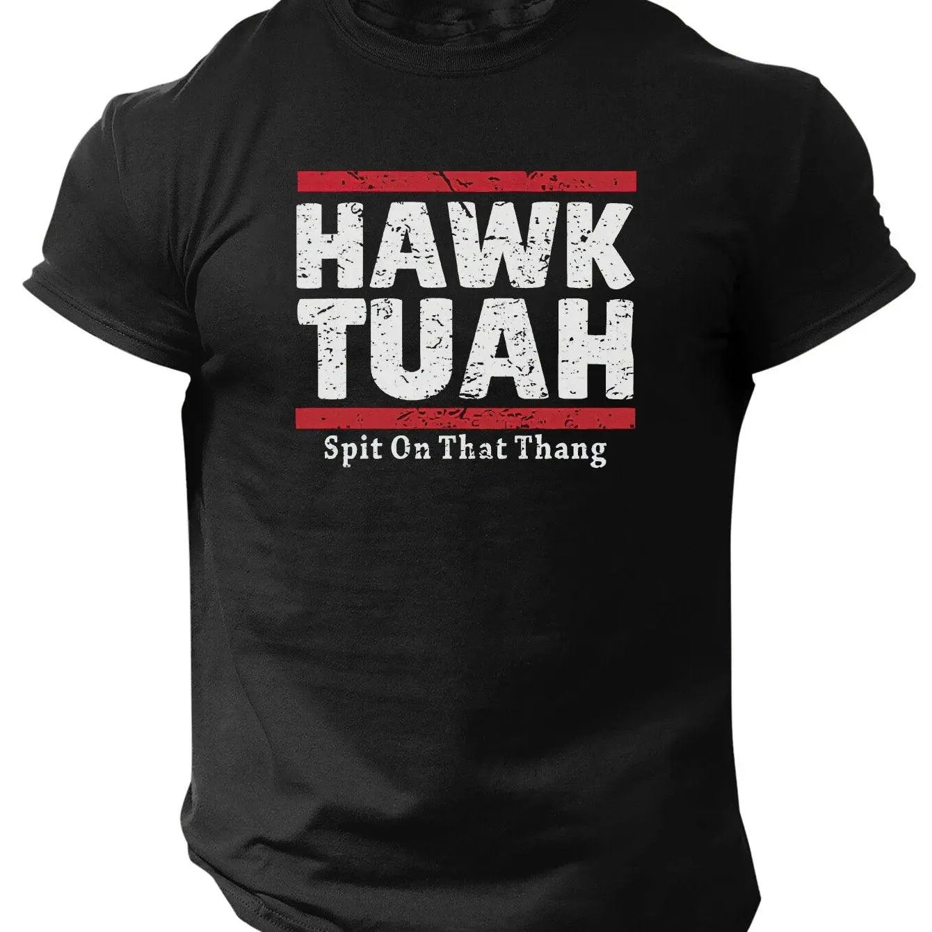 Slogans Hawk Tuah Print Men's Crew Neck Short Sleeve T-shirt, Summer Casual Versatile Top For Outdoor Fitness & Daily Black - Tophatter Daily Deals