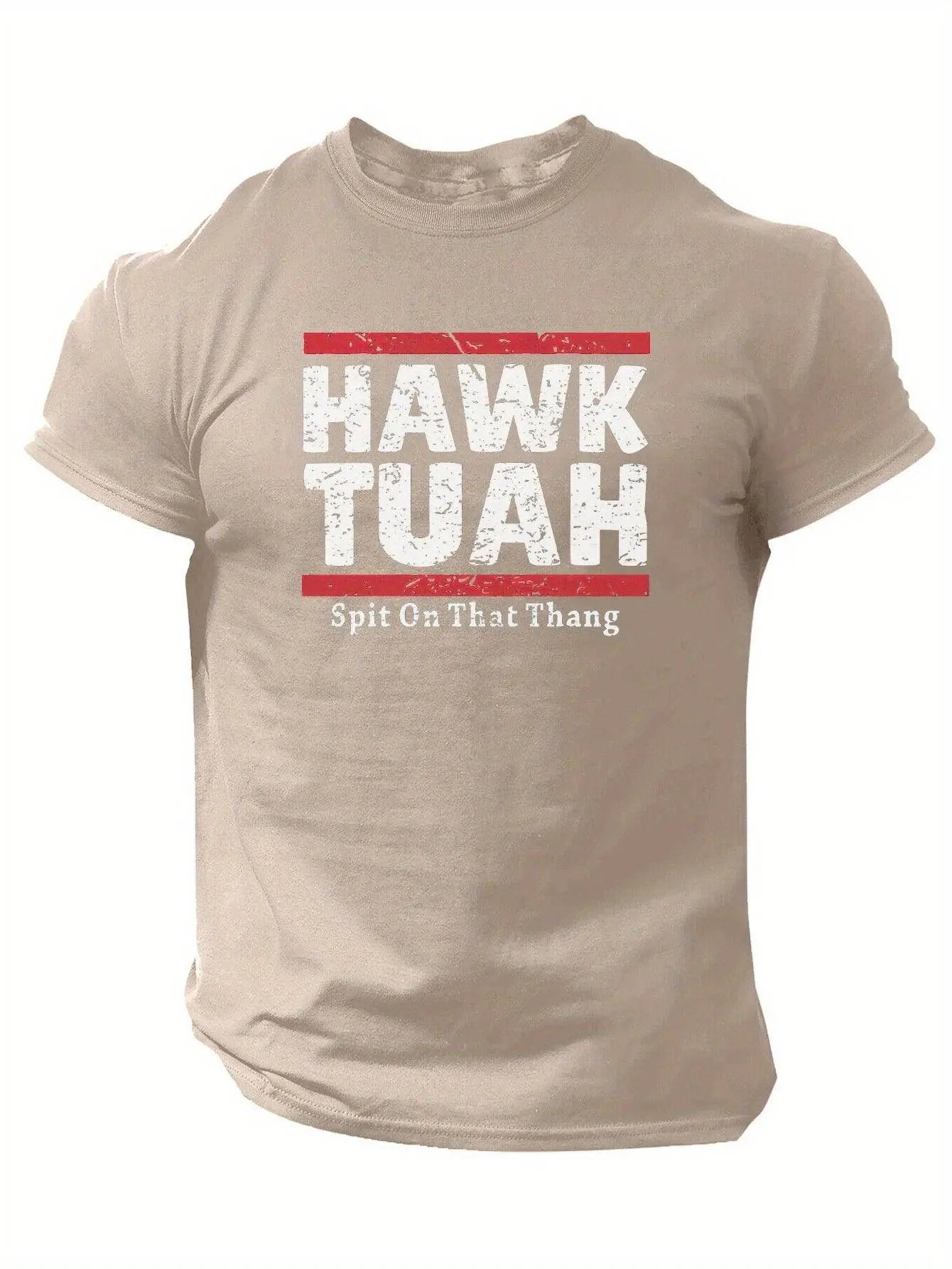 Slogans Hawk Tuah Print Men's Crew Neck Short Sleeve T-shirt, Summer Casual Versatile Top For Outdoor Fitness & Daily - Tophatter Daily Deals
