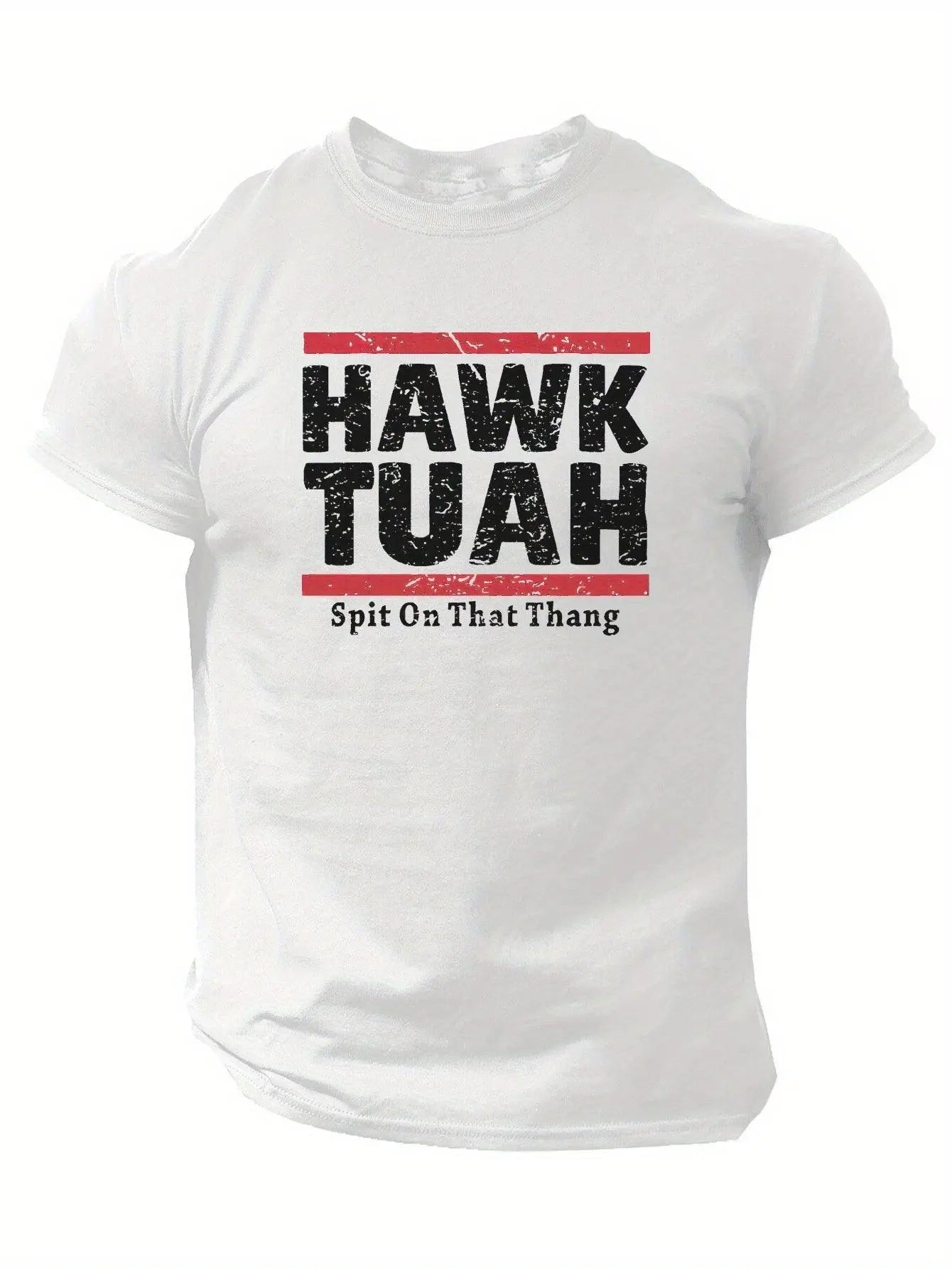 Slogans Hawk Tuah Print Men's Crew Neck Short Sleeve T-shirt, Summer Casual Versatile Top For Outdoor Fitness & Daily - Tophatter Daily Deals