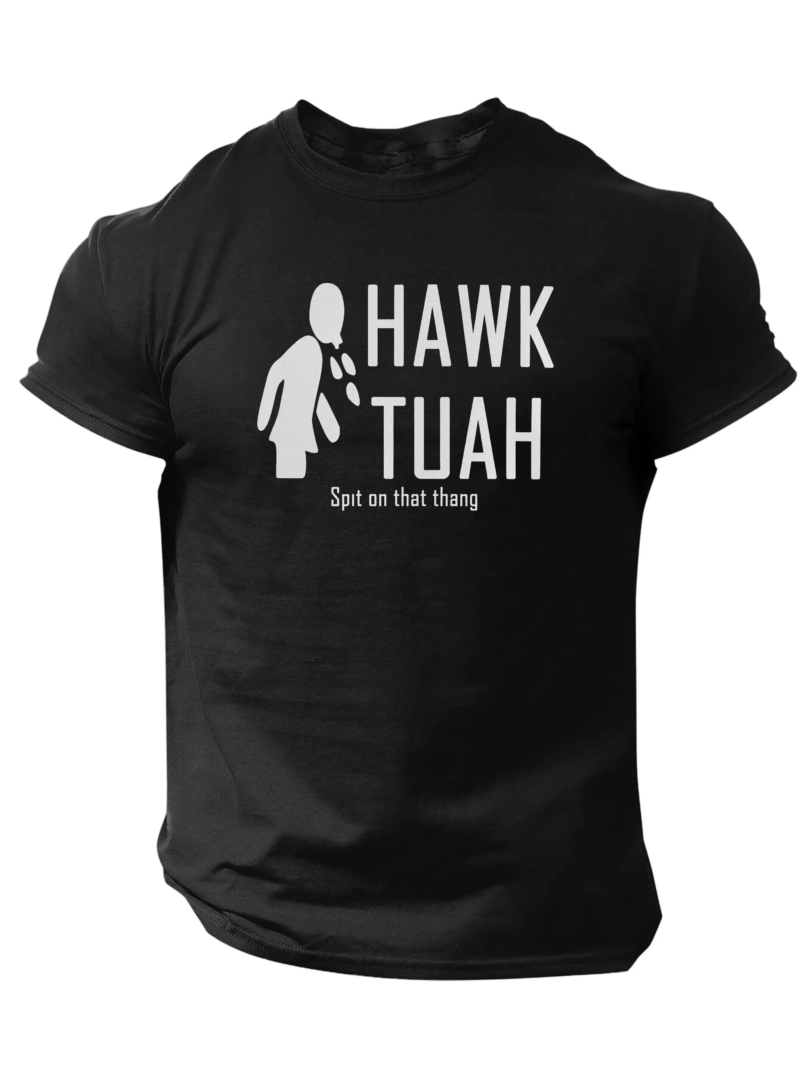 Slogans Hawk Tuah Print Men's Crew Neck Short Sleeve T-shirt, Summer Casual Versatile Top For Outdoor Fitness & Daily - Tophatter Daily Deals