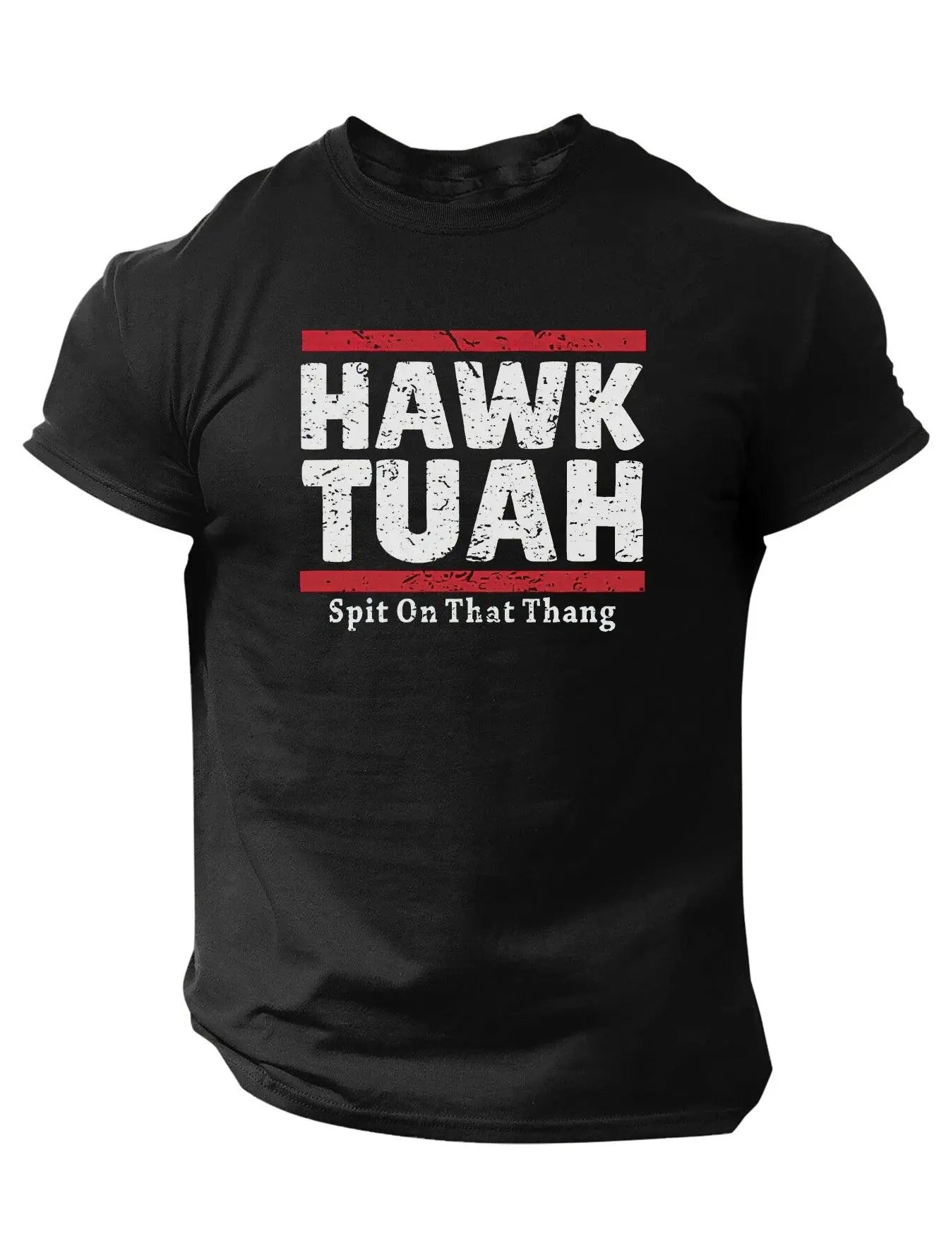 Slogans Hawk Tuah Print Men's Crew Neck Short Sleeve T-shirt, Summer Casual Versatile Top For Outdoor Fitness & Daily - Tophatter Daily Deals