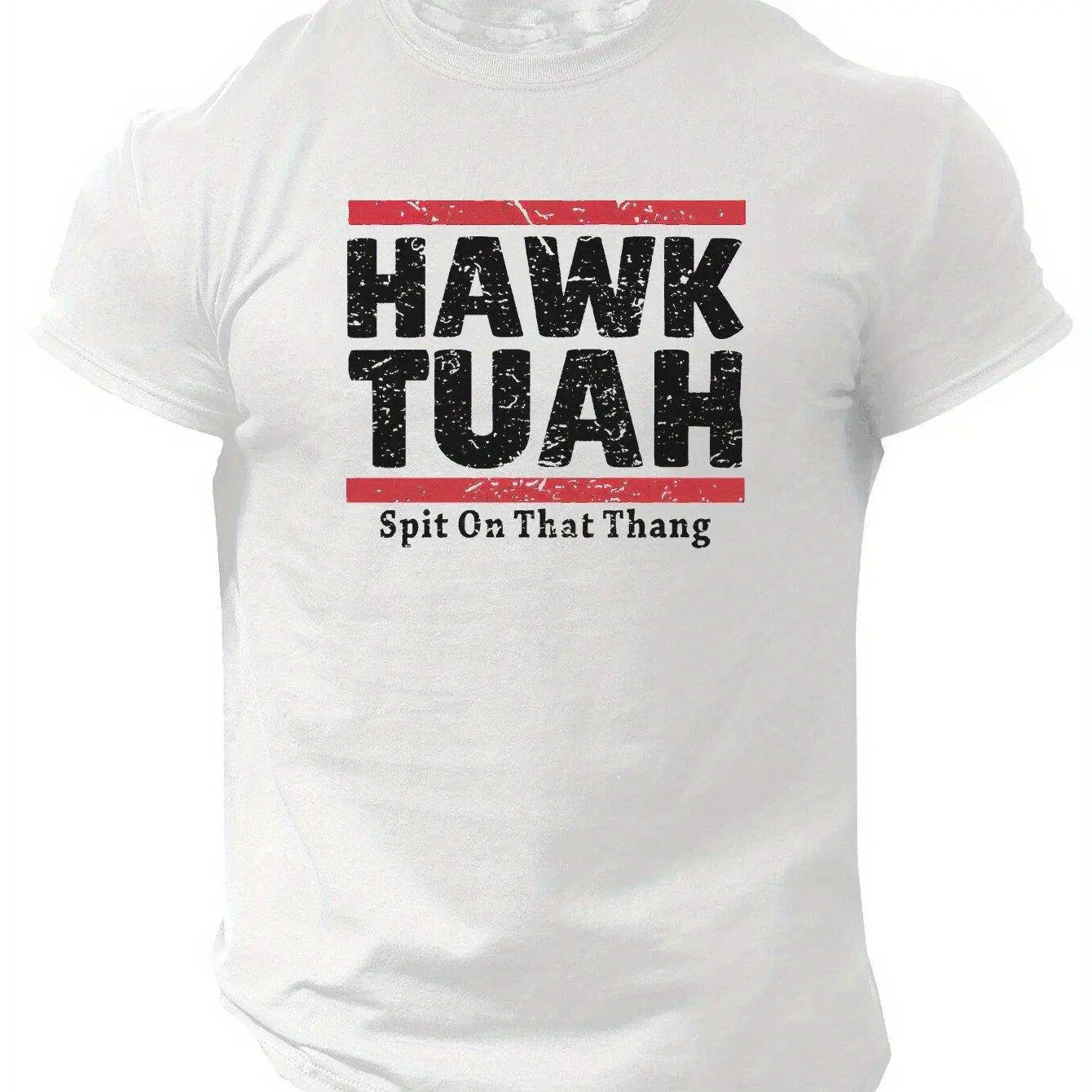 Slogans Hawk Tuah Print Men's Crew Neck Short Sleeve T-shirt, Summer Casual Versatile Top For Outdoor Fitness & Daily White - Tophatter Daily Deals