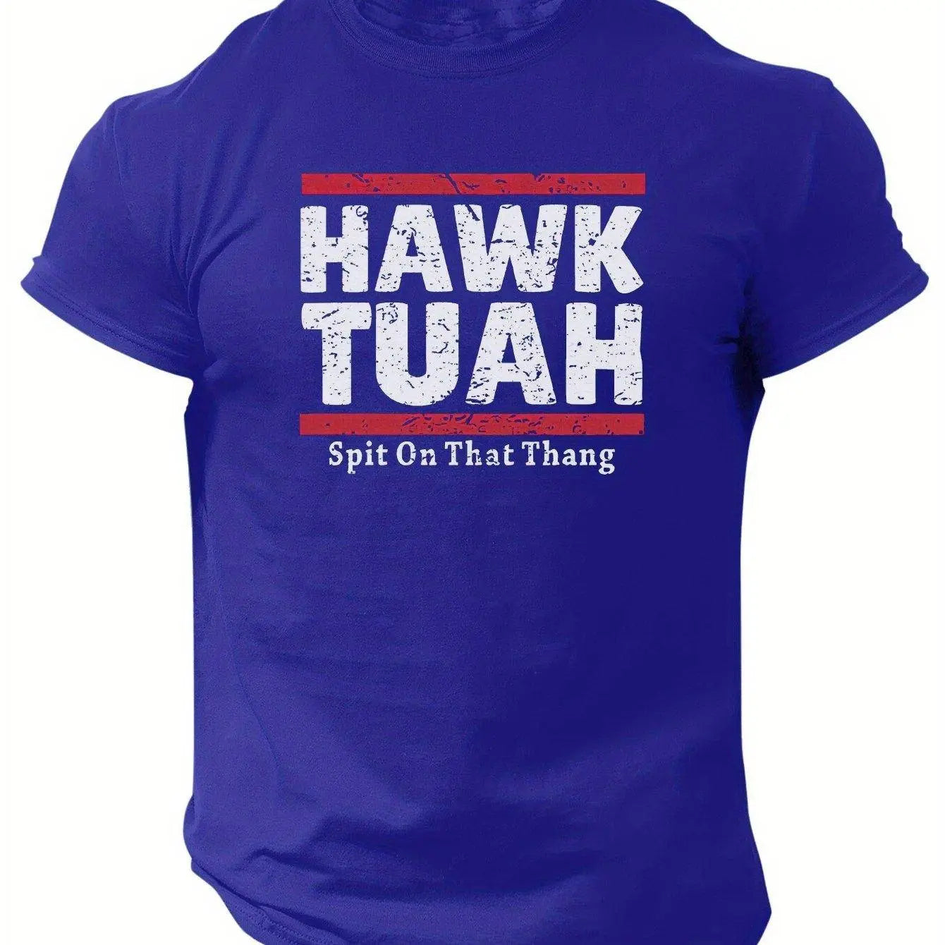 Slogans Hawk Tuah Print Men's Crew Neck Short Sleeve T-shirt, Summer Casual Versatile Top For Outdoor Fitness & Daily Blue - Tophatter Daily Deals