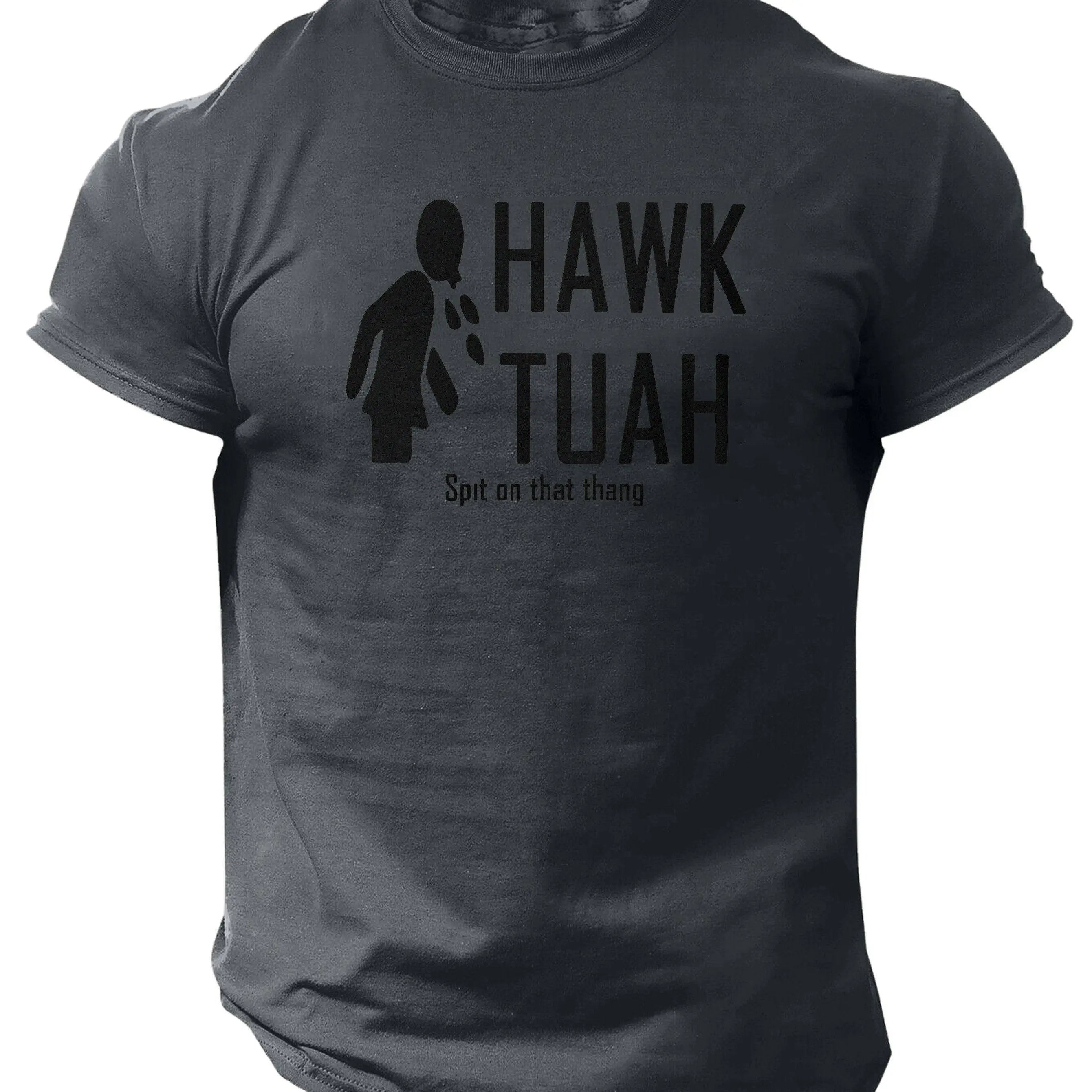 Slogans Hawk Tuah Print Men's Crew Neck Short Sleeve T-shirt, Summer Casual Versatile Top For Outdoor Fitness & Daily grey - Tophatter Daily Deals