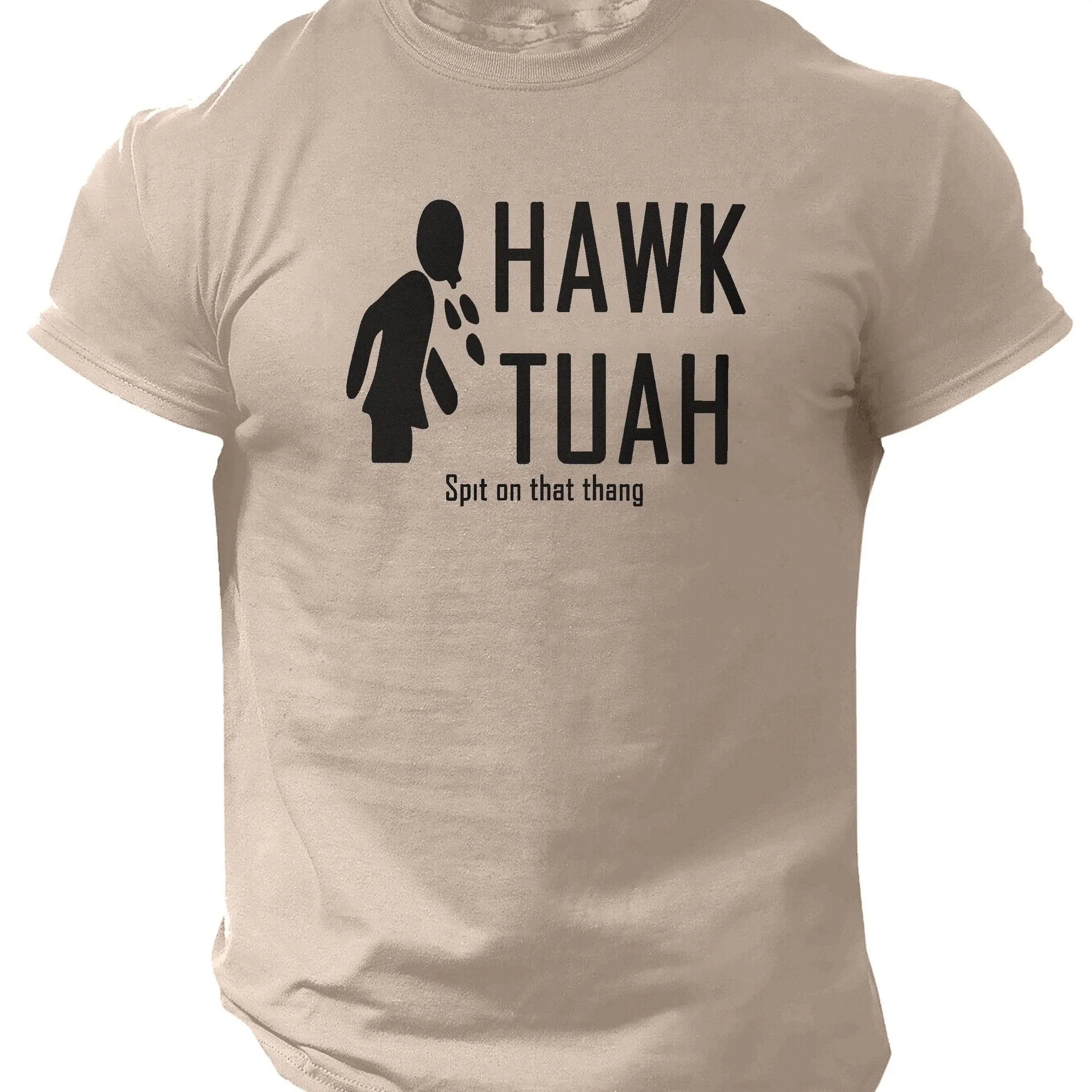 Slogans Hawk Tuah Print Men's Crew Neck Short Sleeve T-shirt, Summer Casual Versatile Top For Outdoor Fitness & Daily Apricot - Tophatter Daily Deals